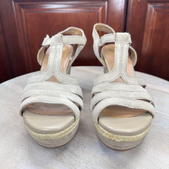 Clarks Zia Reign Womens Sandals Size 10 Strappy Open Toe Tan Wedge Espadrilles - Picture 5 of 12